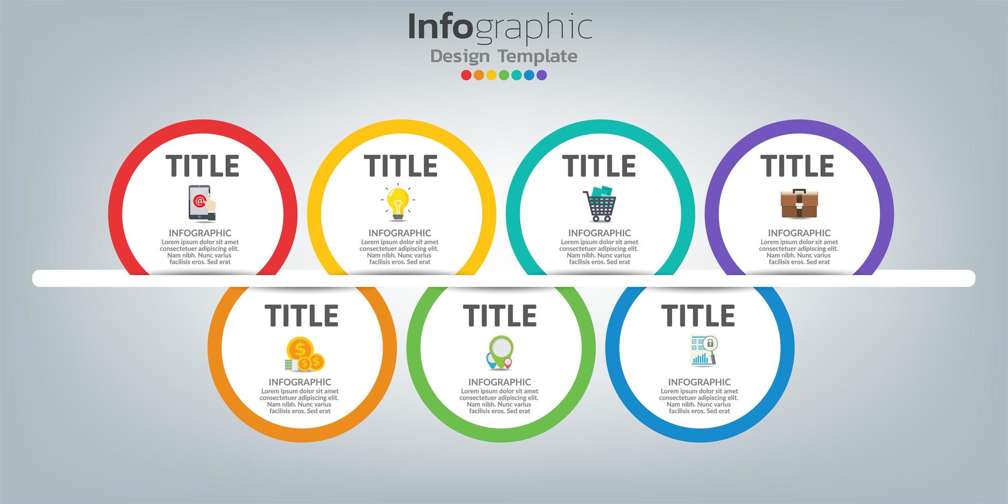 Plantilla de diseño infográfico de línea de tiempo con 7 pasos. vector