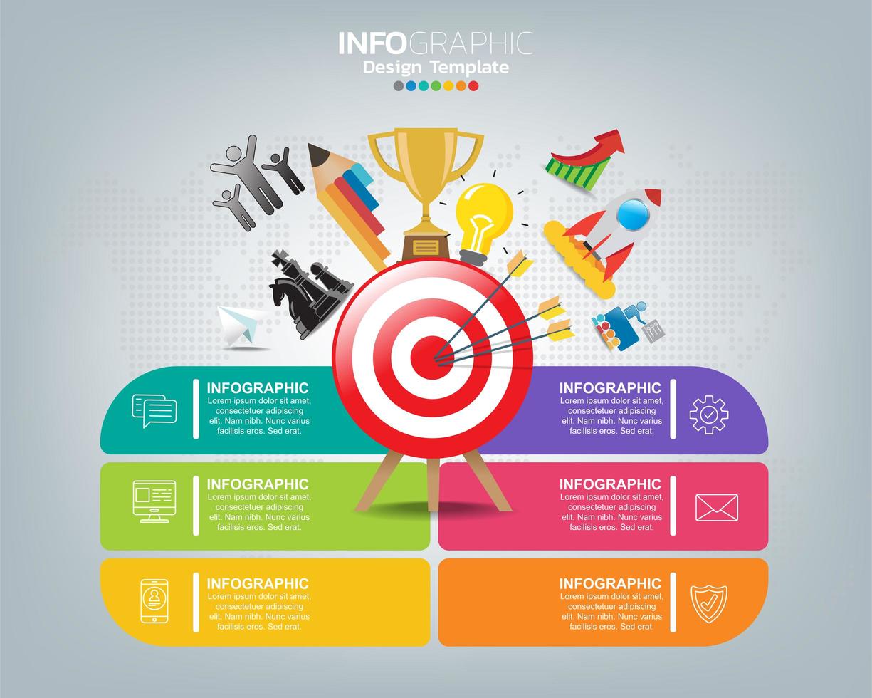 Target with icons and text, infographic template. vector