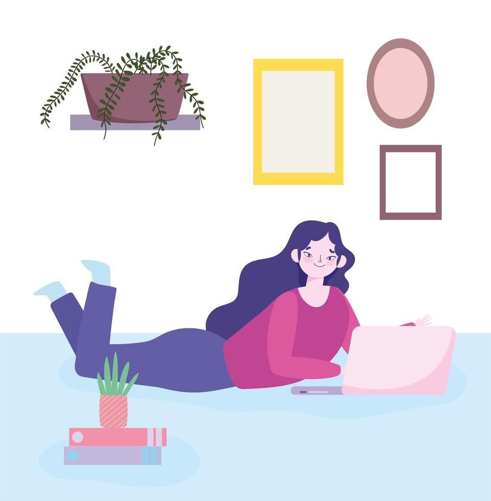 Young woman on the laptop at home vector