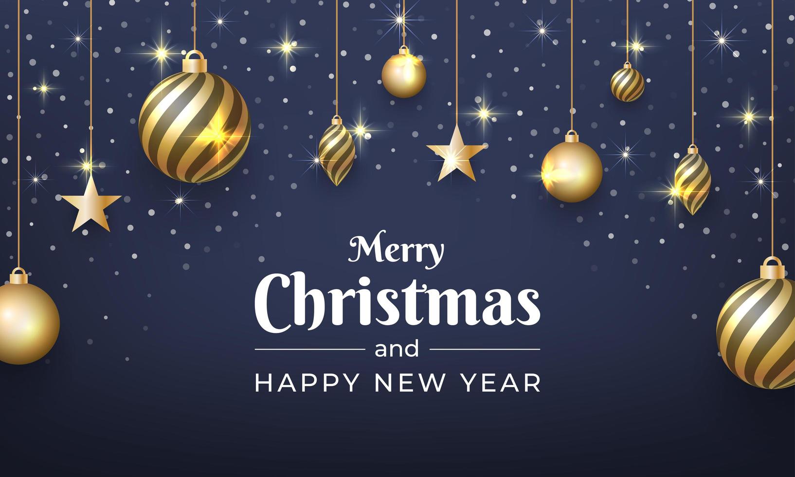 Merry Christmas with sparkling gold ornaments vector