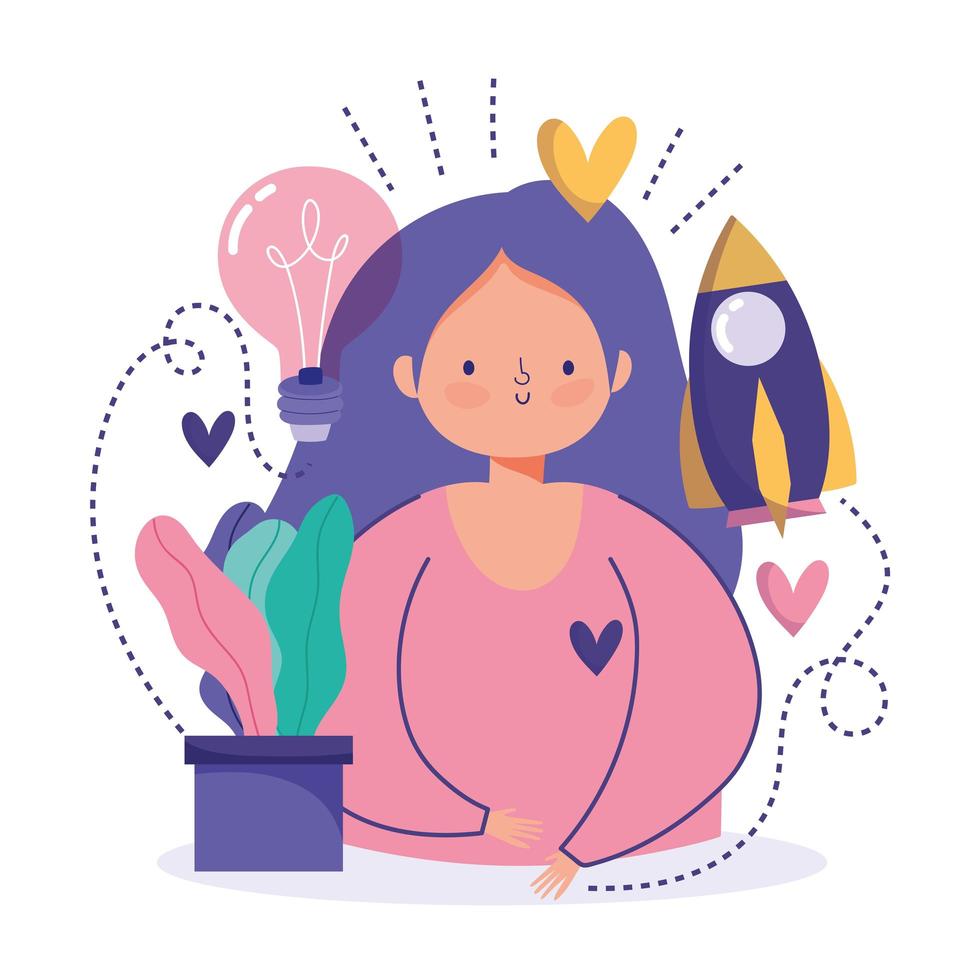 Creativity and technology concept with woman and icons vector