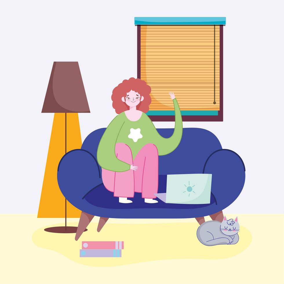 Young woman on the laptop at home vector