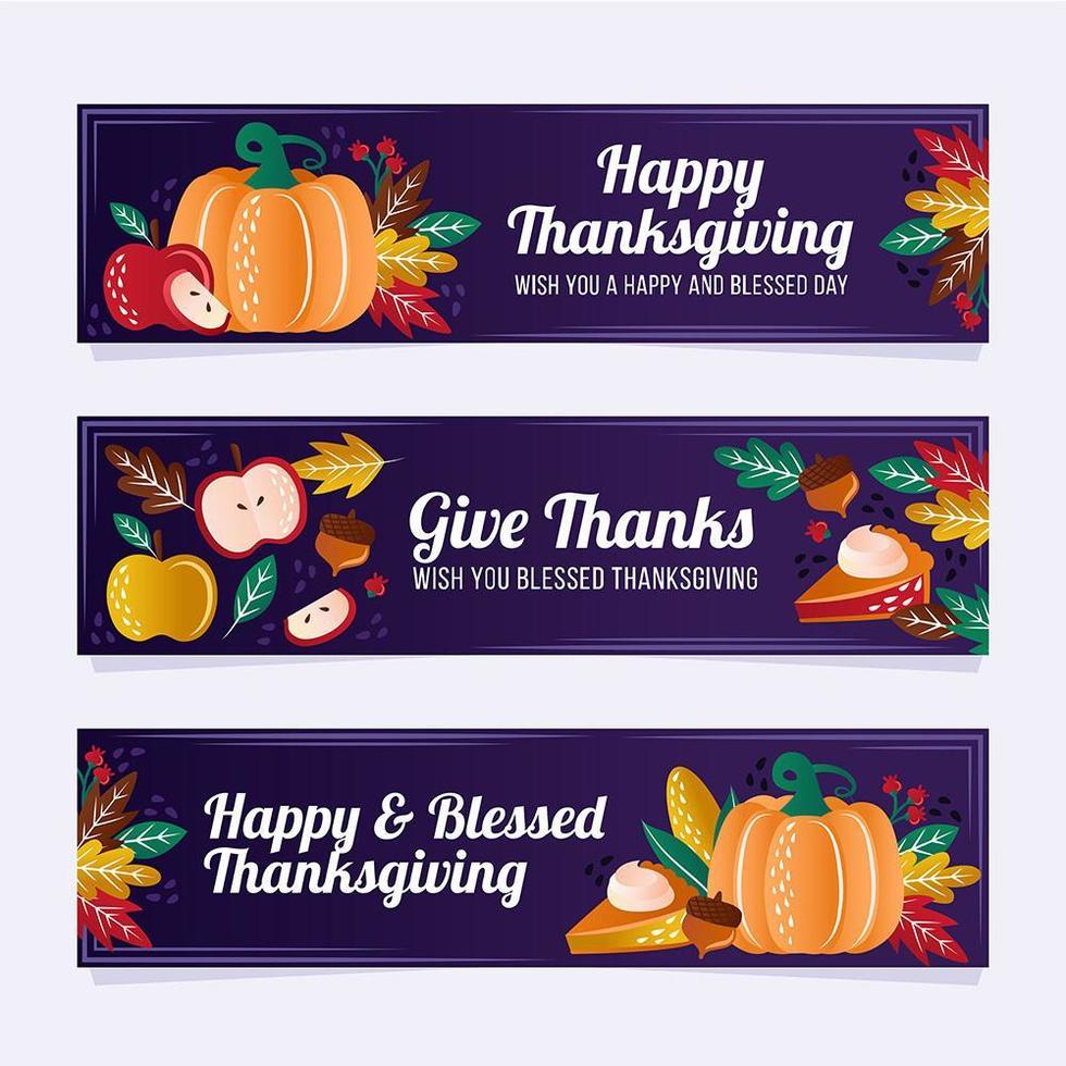 Colorful Hand-drawn Thanksgiving Banners vector