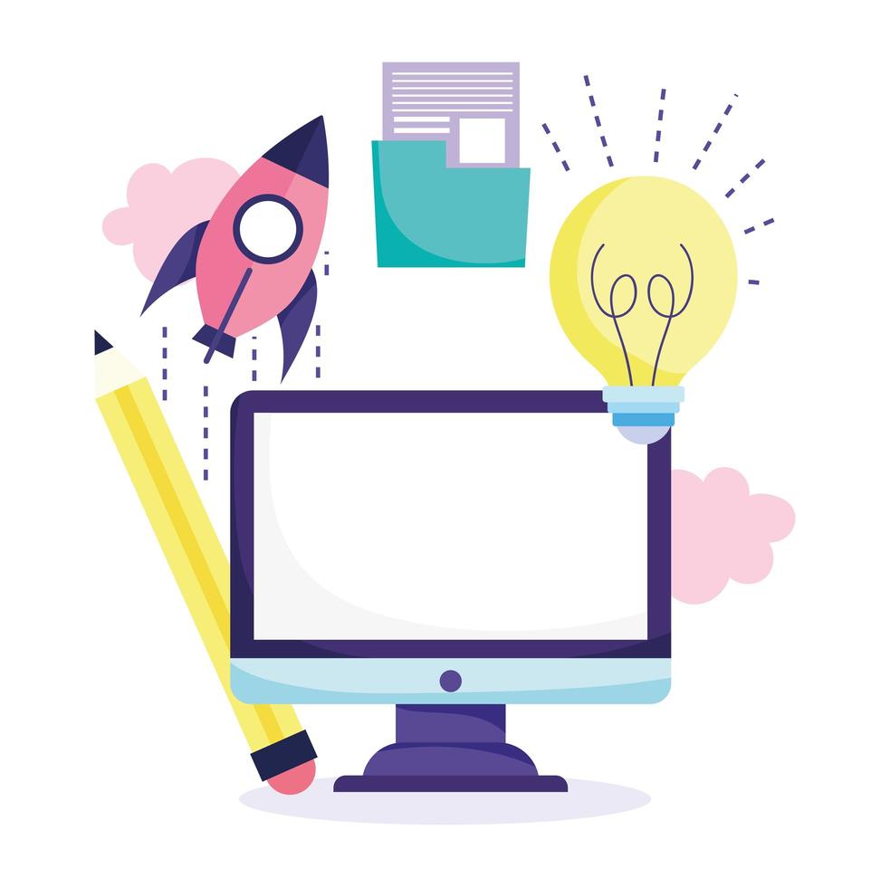 Online education concept with computer vector