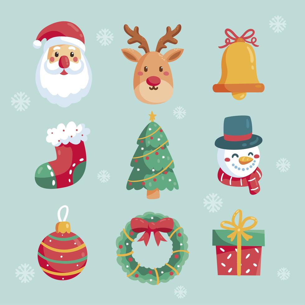 lindo conjunto de iconos de navidad vector