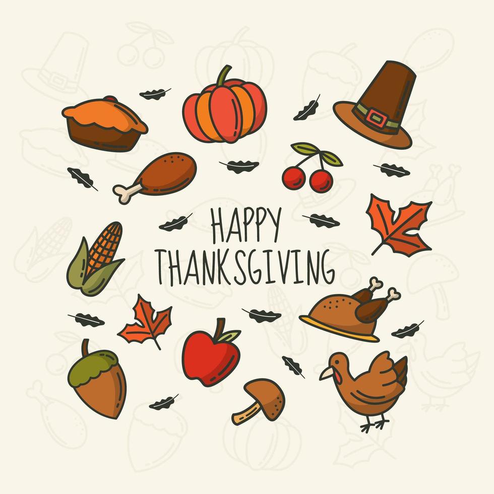 Thanksgiving monoline hand drawn icons vector
