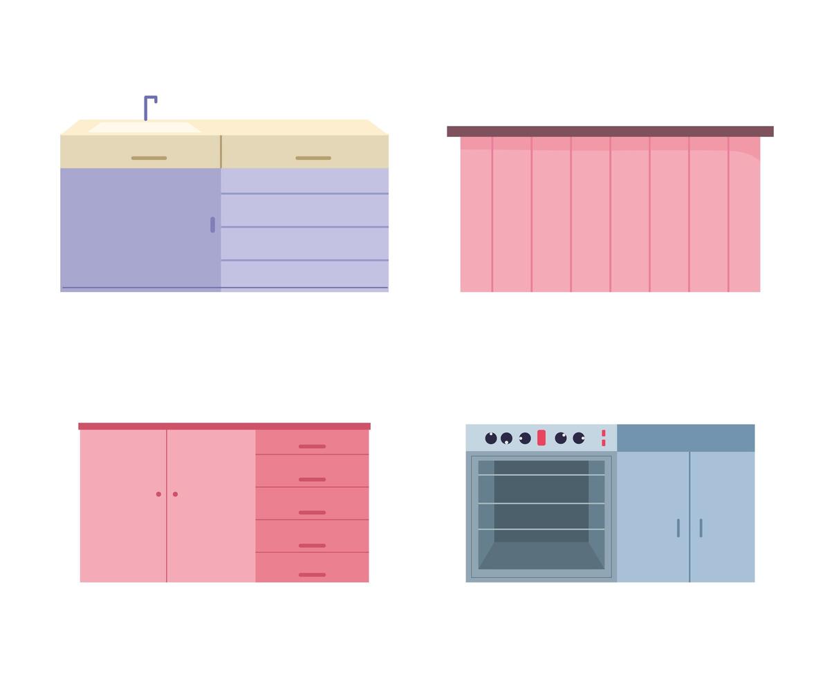 Kitchen interior and appliances icon set vector