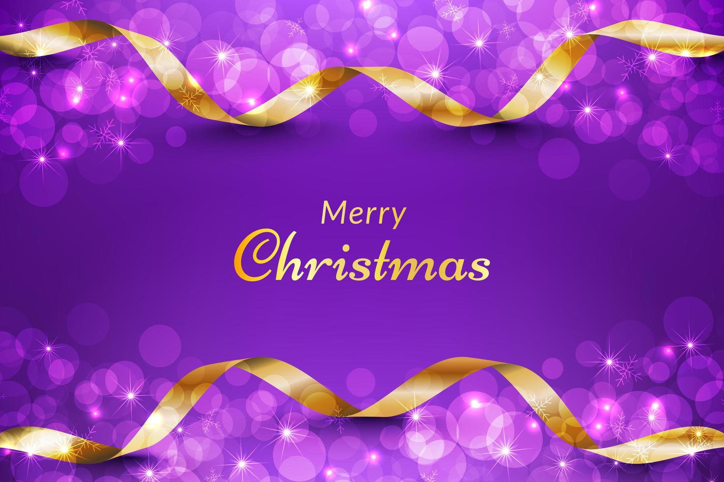 Purple Christmas background with gold ribbon vector