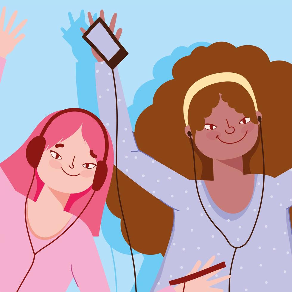 Hype girls listening to music vector