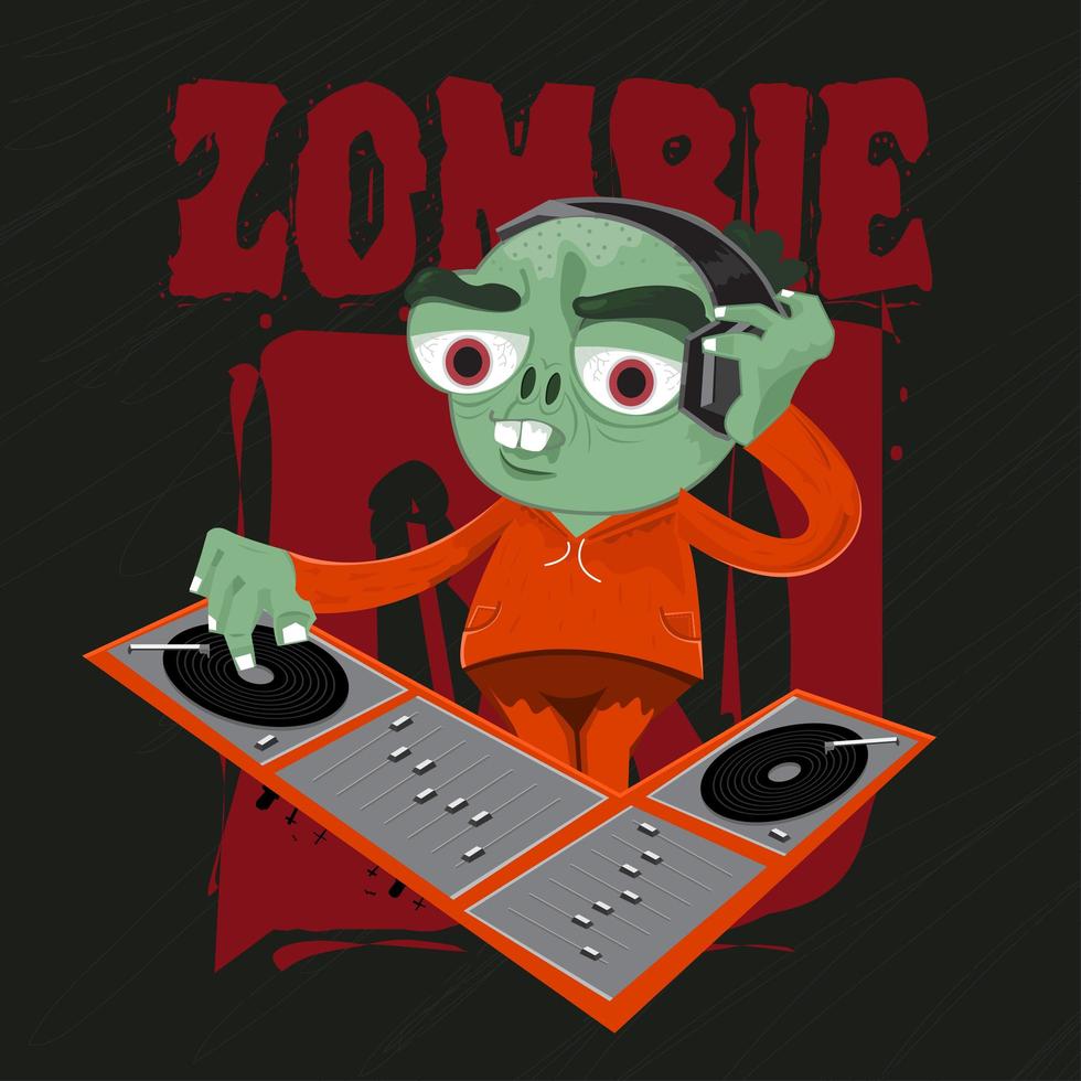 zombie djing con auriculares vector