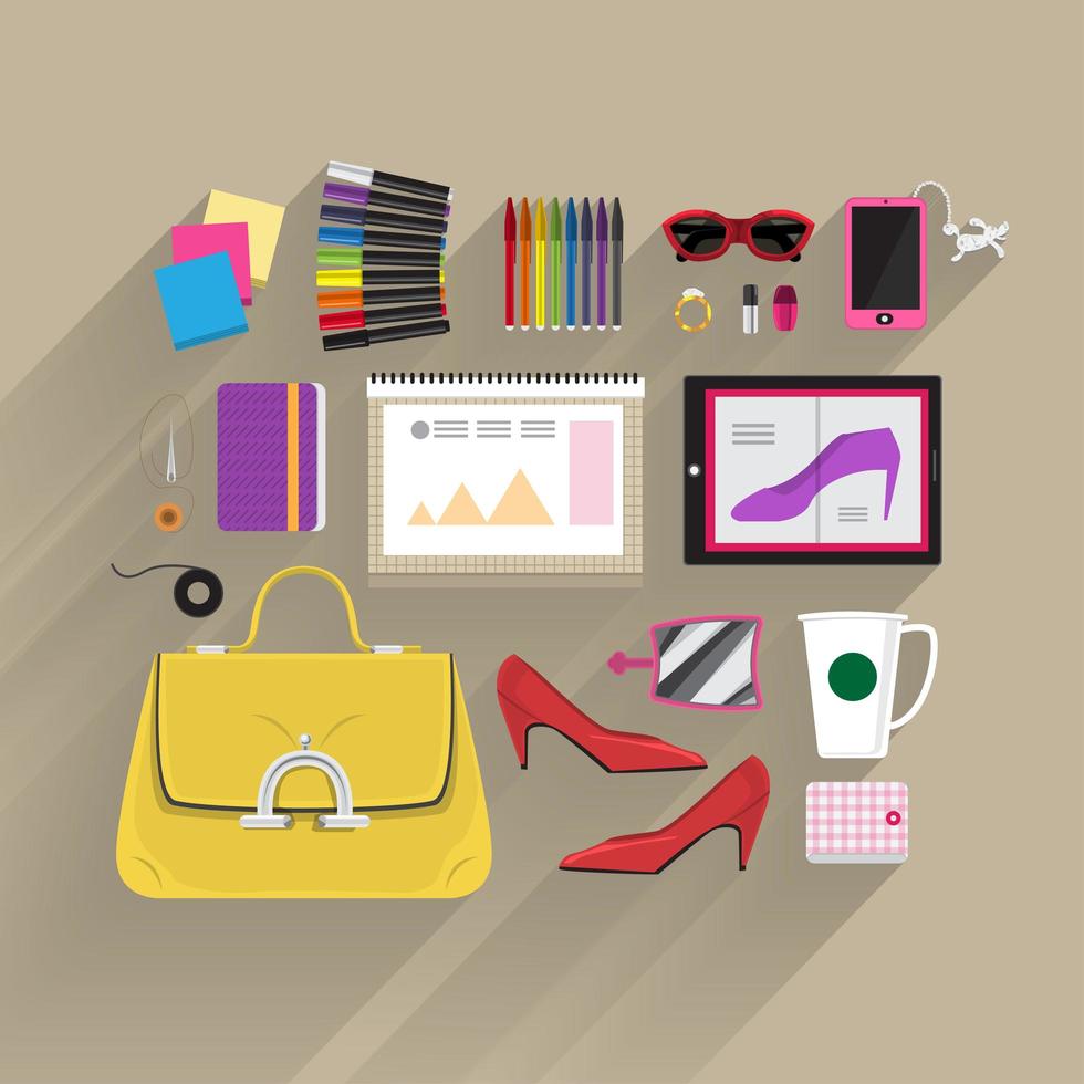 Top view of fashion items vector