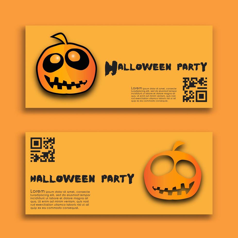 Halloween party banners with orange pumpkins set vector