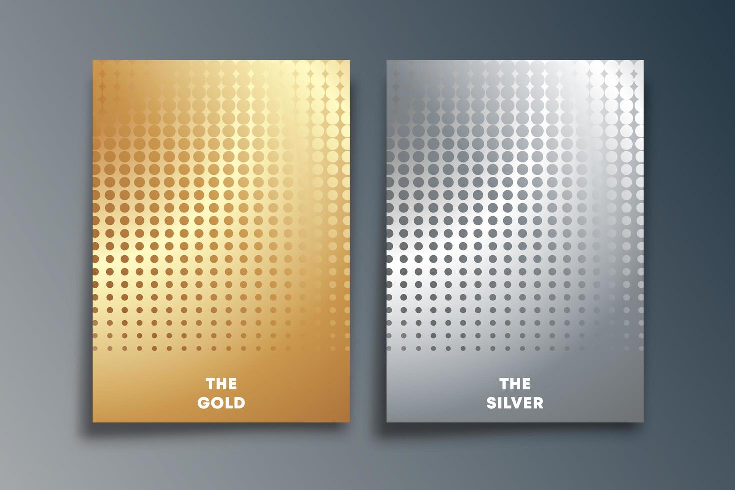 Set of gold and silver background with halftone vector