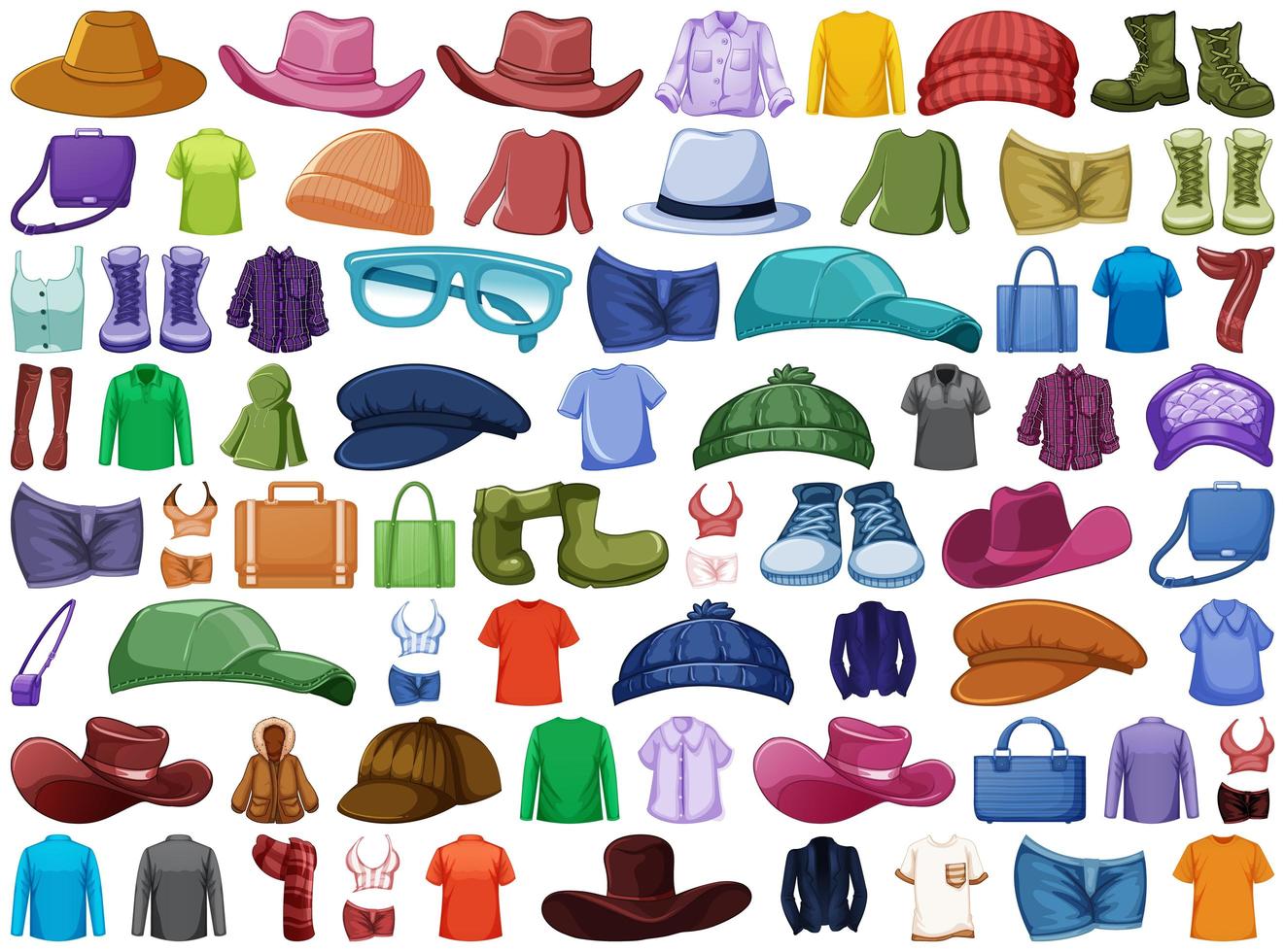 Set of fashion outfits and accessories on white background vector