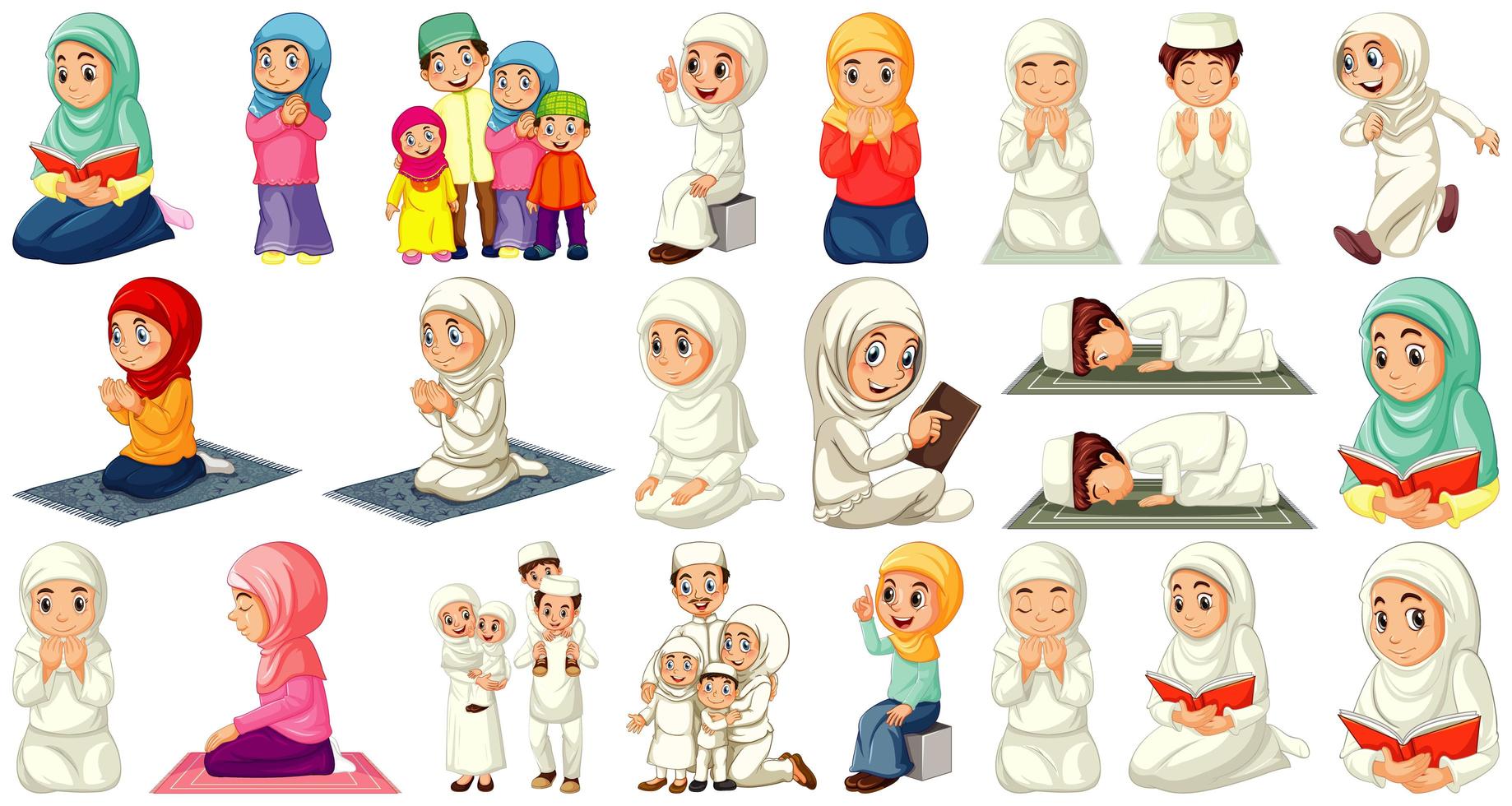 Set of different muslim people cartoon character vector