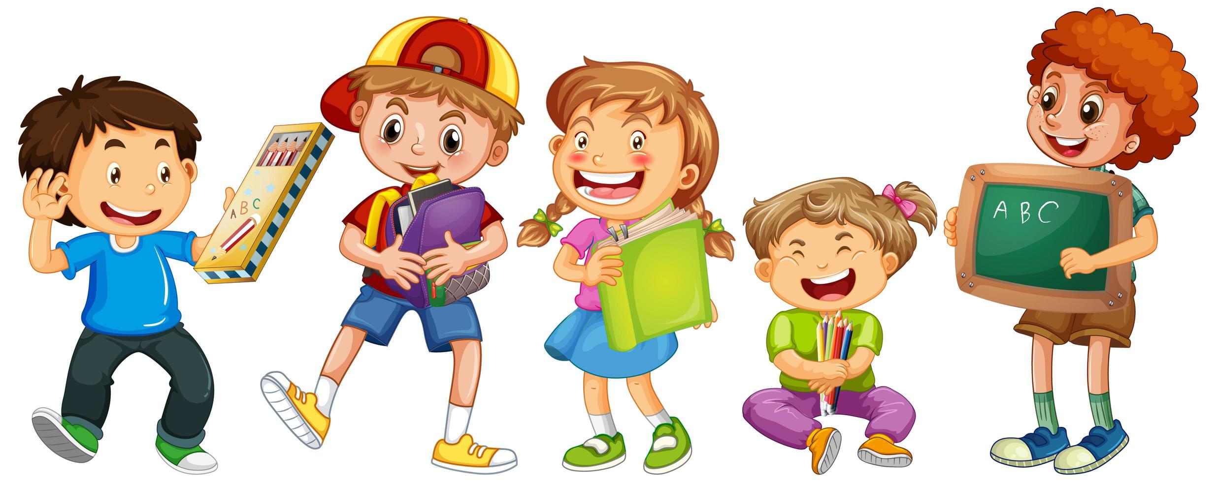 Group of young children cartoon character on white background vector