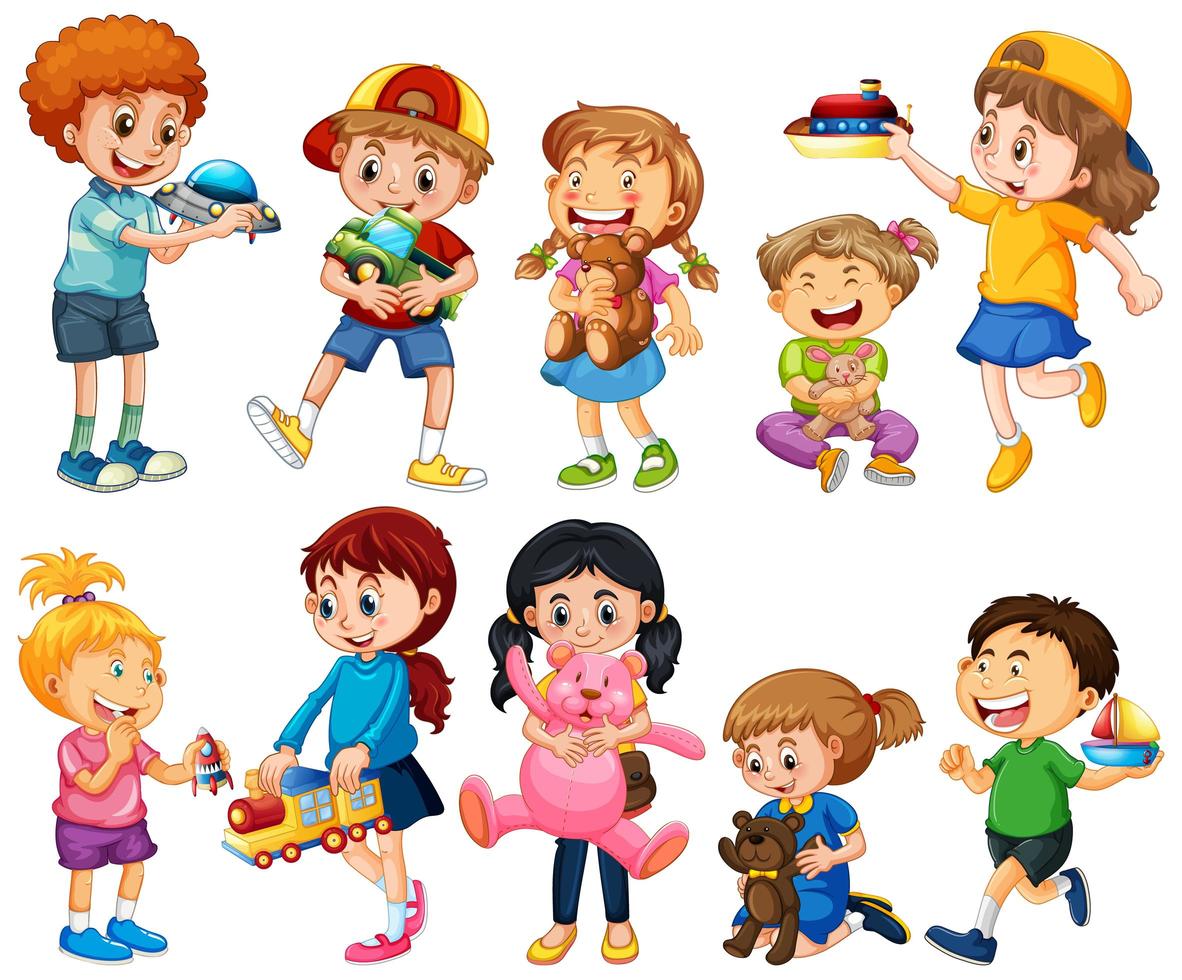 Group of young children cartoon character on white background vector