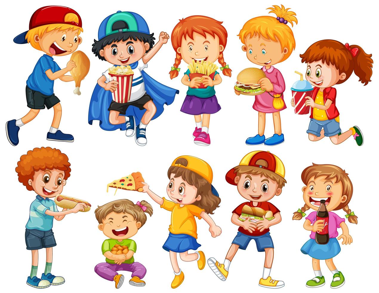 Group of young children cartoon character on white background vector