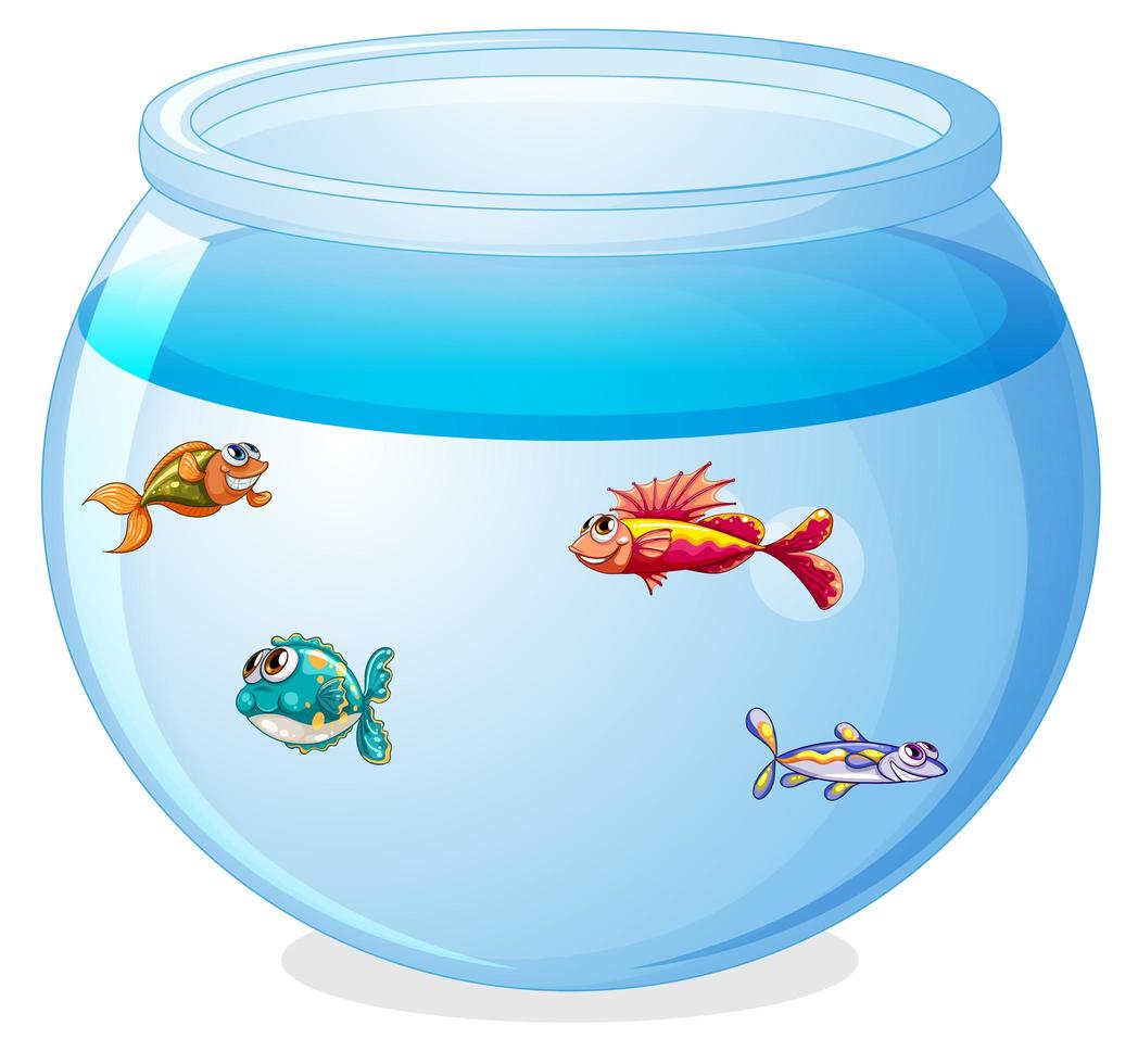 Cute fishes in the tank cartoon isolated vector