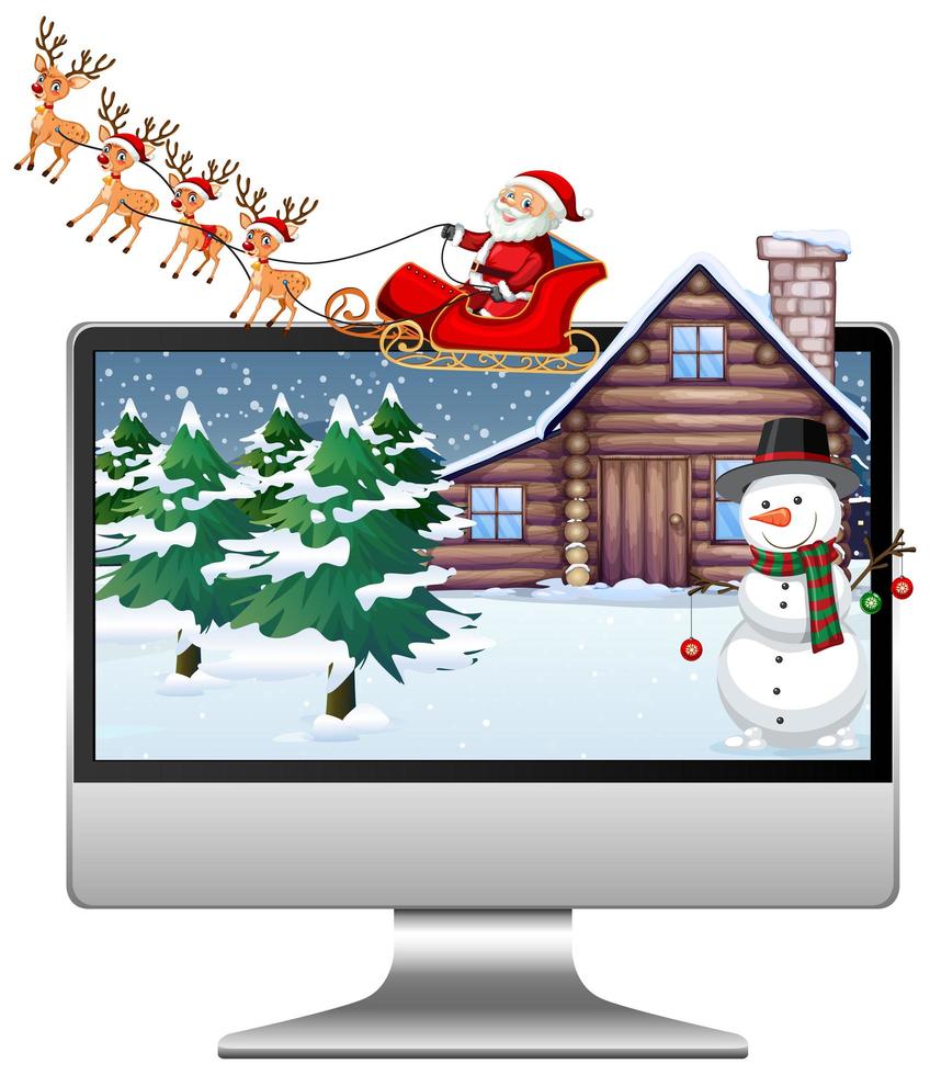 Winter xmas on computer screen desktop vector