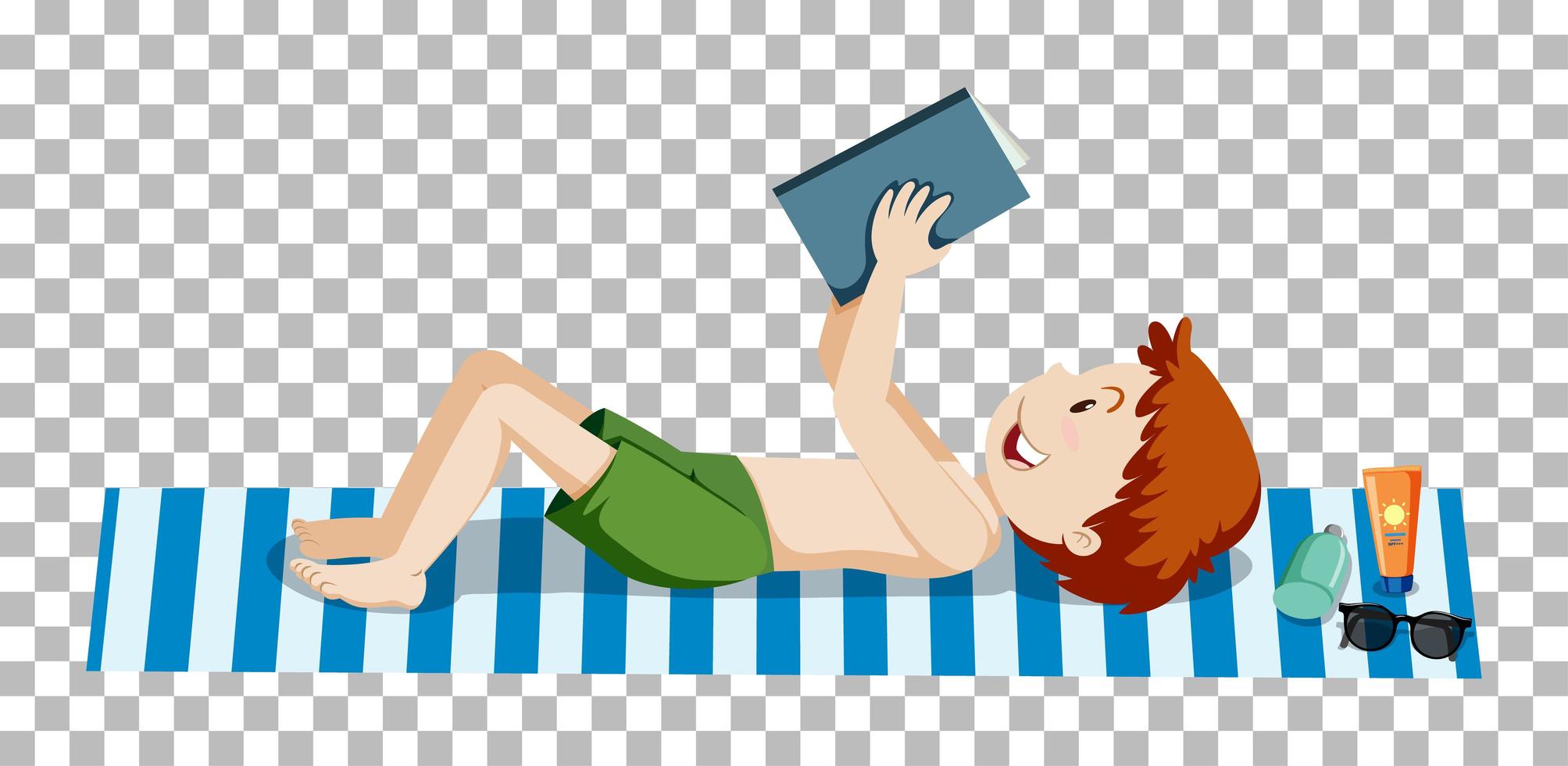niño leyendo un libro en el colchón de la playa vector
