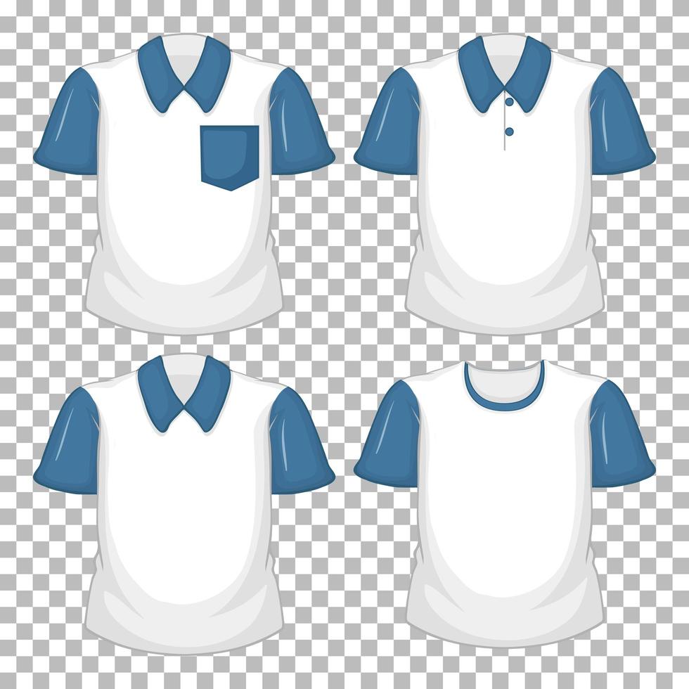 Set of different white shirt with blue short sleeves isolated on transparent background vector