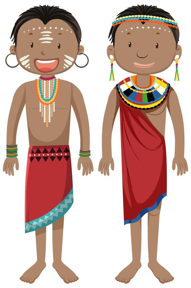 Ethnic people of African tribes in traditional clothing cartoon character vector