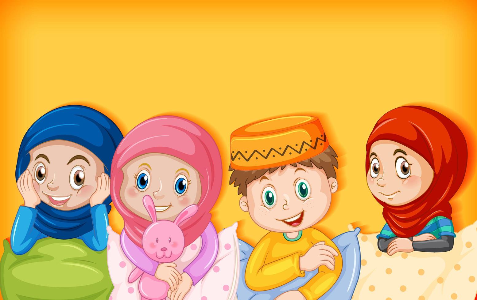 Muslim children cartoon character vector