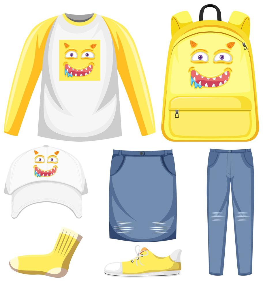 Set of monster facial expression clothes mock up vector