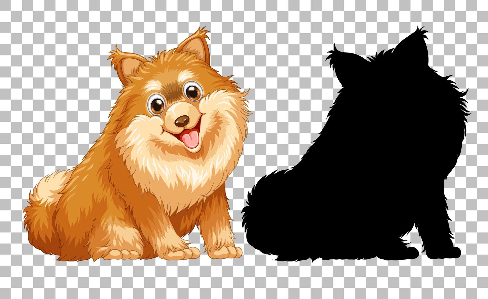 Cute pomeranian dog and its silhouette on transparent background vector