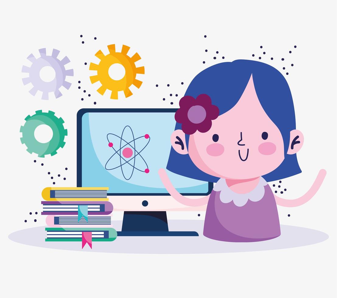 Girl with computer and educational icons vector