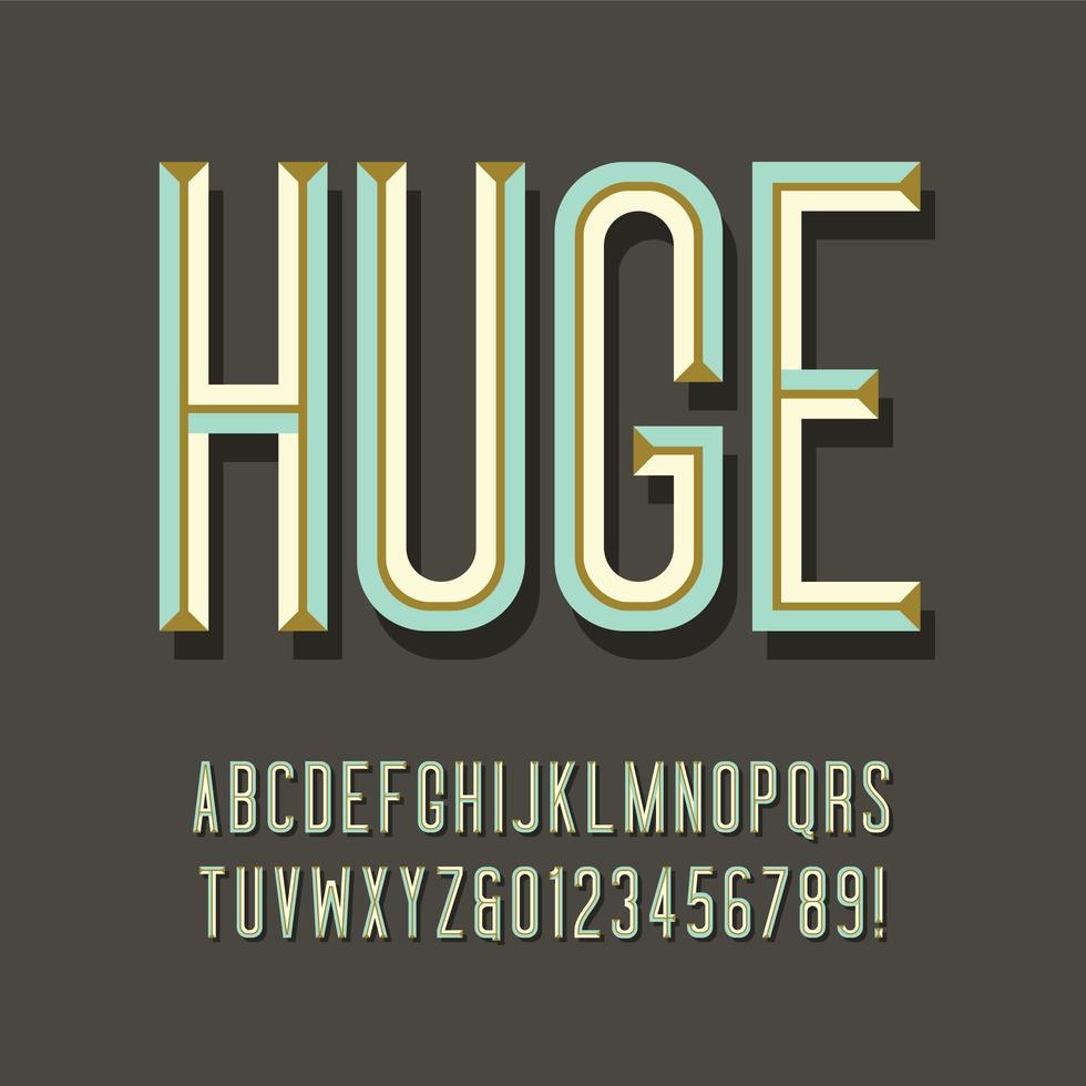 Beveled Inline Condensed Tall Display Typeface vector