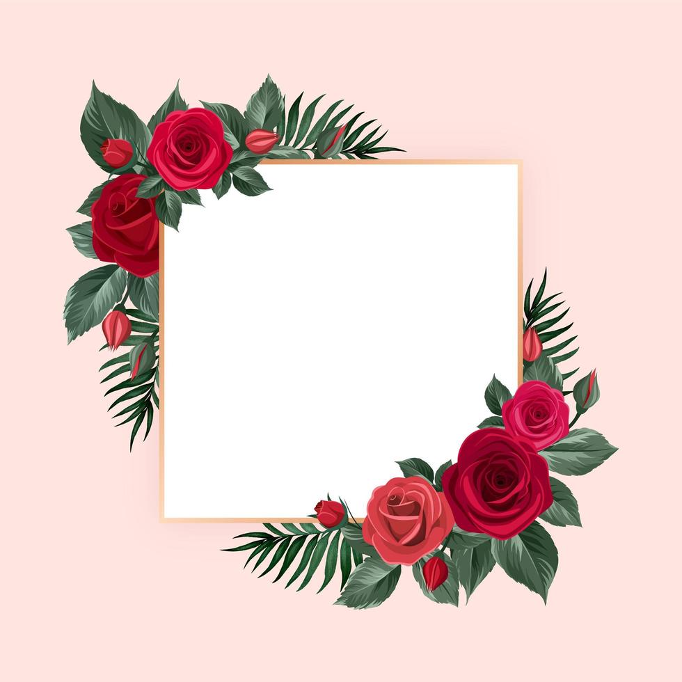 Floral Frame with Red Vintage Roses and Leaves vector