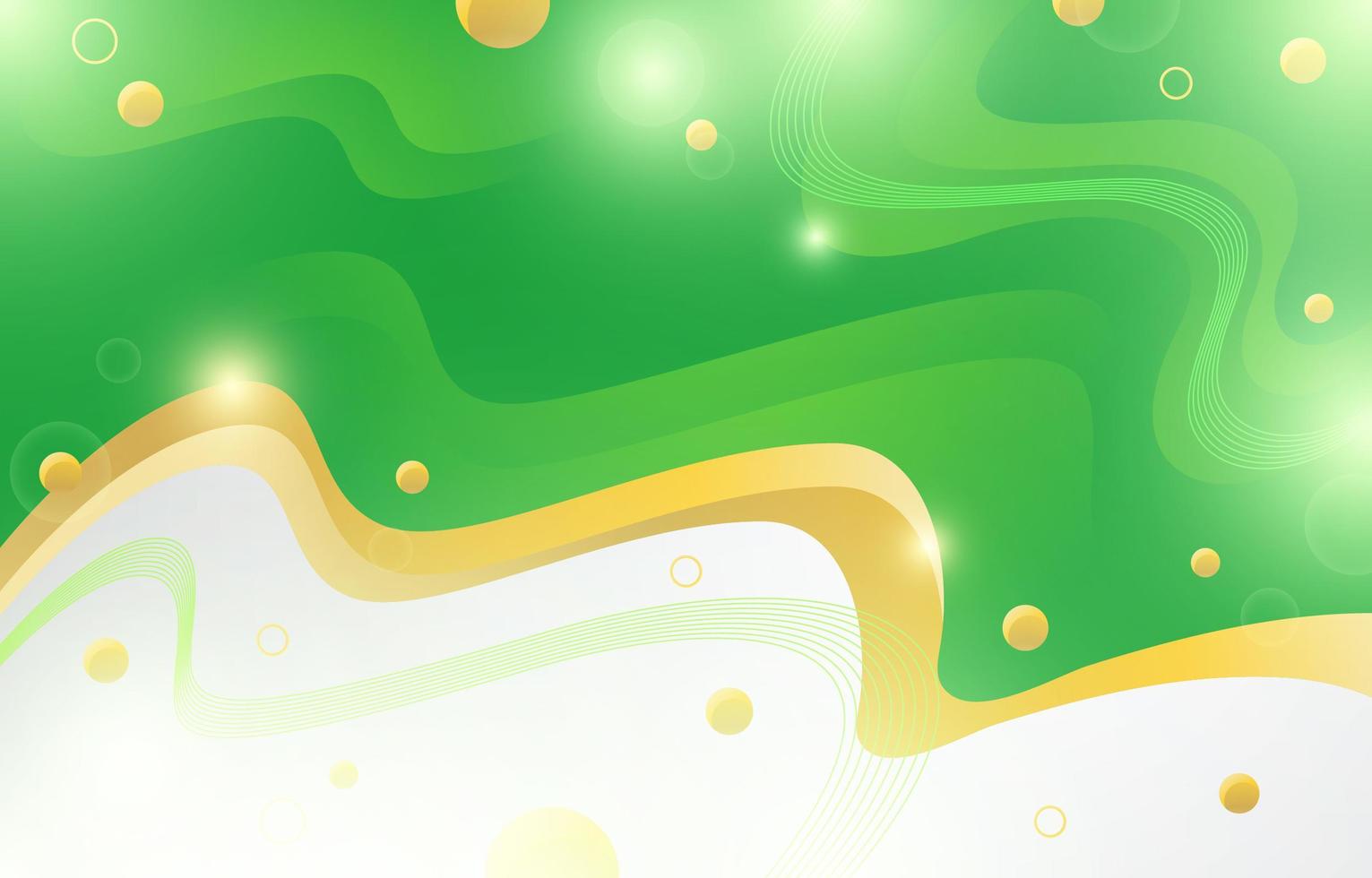 Fondo líquido de ondas verdes con acento dorado. vector