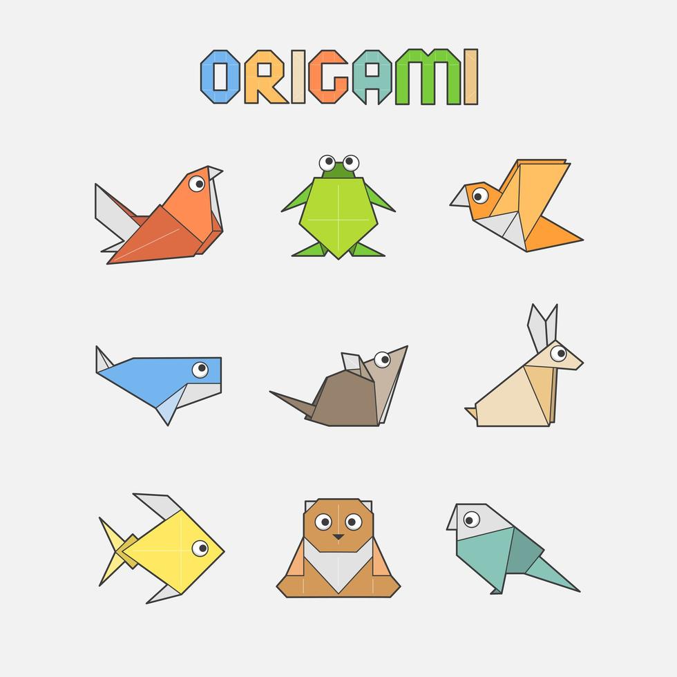 varios diseños de origami animal lindo vector