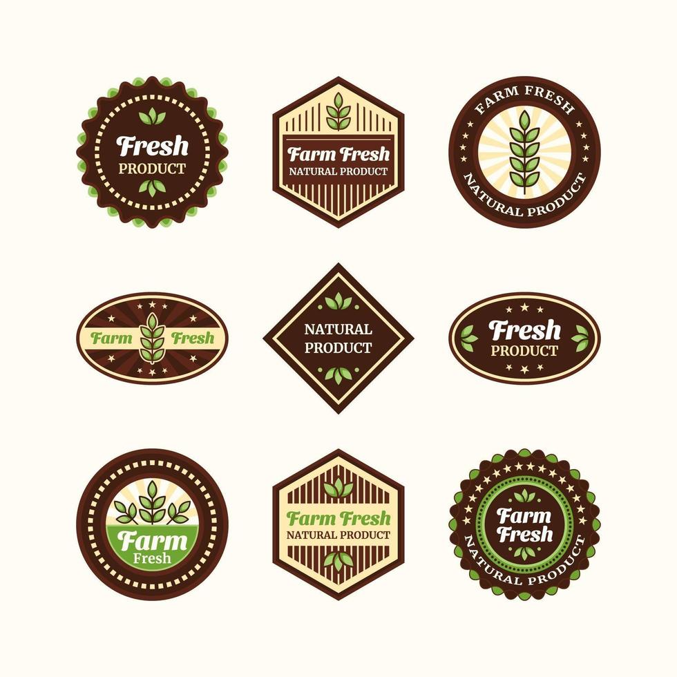 Conjunto de logotipo vintage de producto natural fresco de granja vector