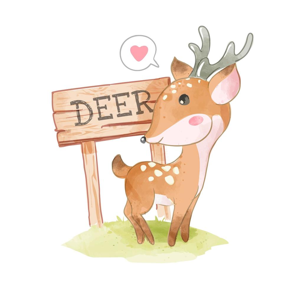 Little Cute Deer and Wood Sign with Deer Text vector