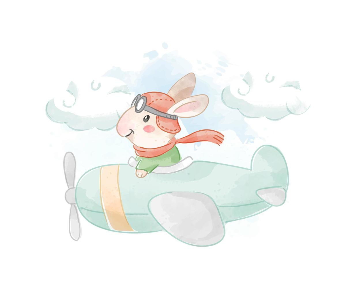 Cartoon Rabbit Flying in Airplane vector