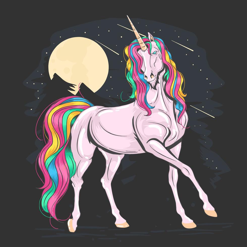 unicornio rosa con cabello a todo color vector