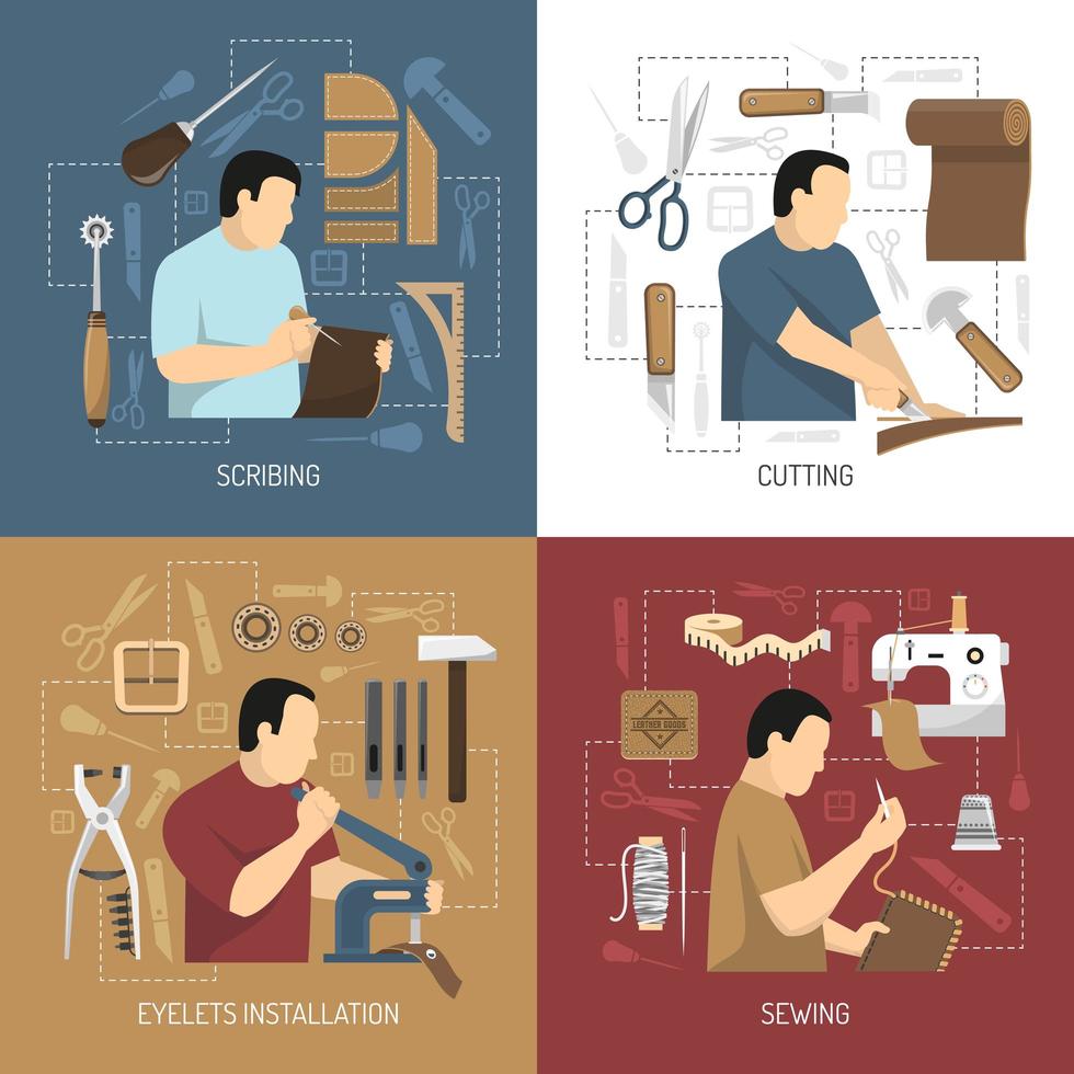 Process of leather production set vector