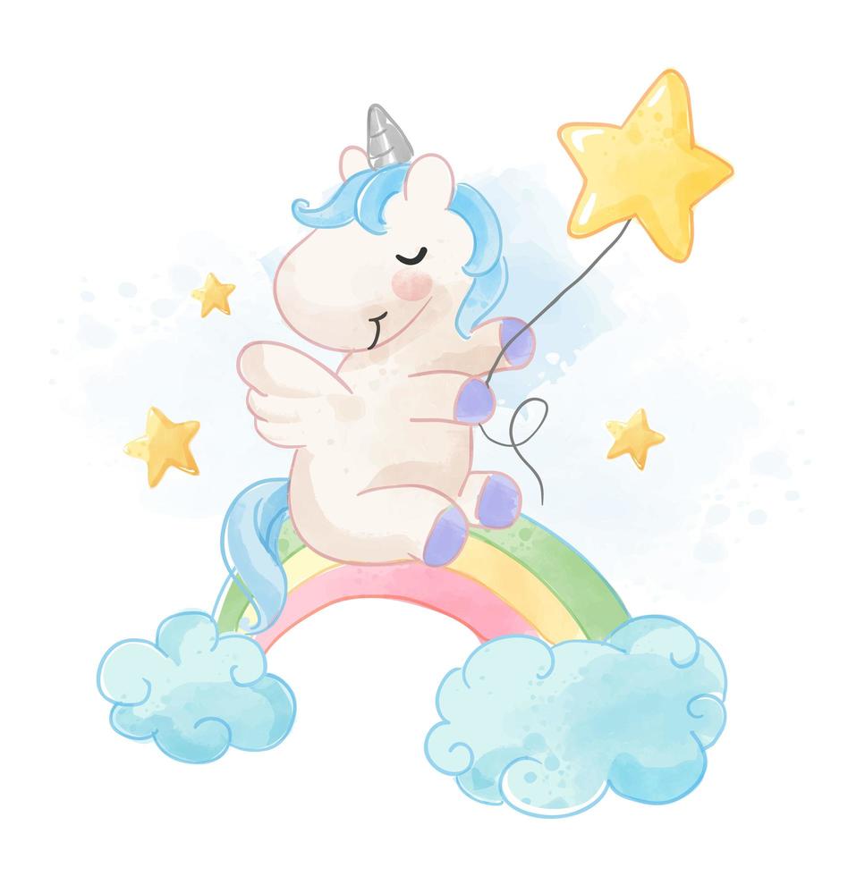 Cute Unicorn with Ribbon and Colorful Rainbow vector