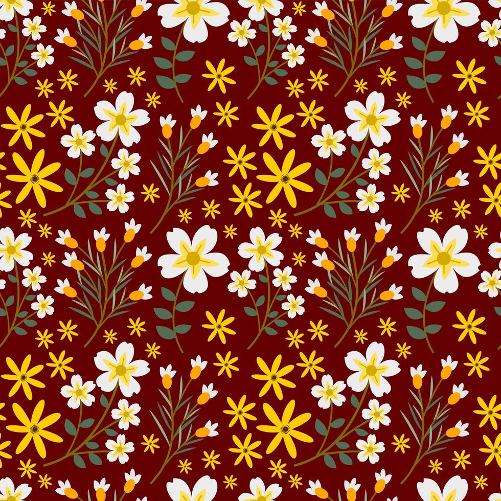 White and Yellow Flower Seamless Pattern vector