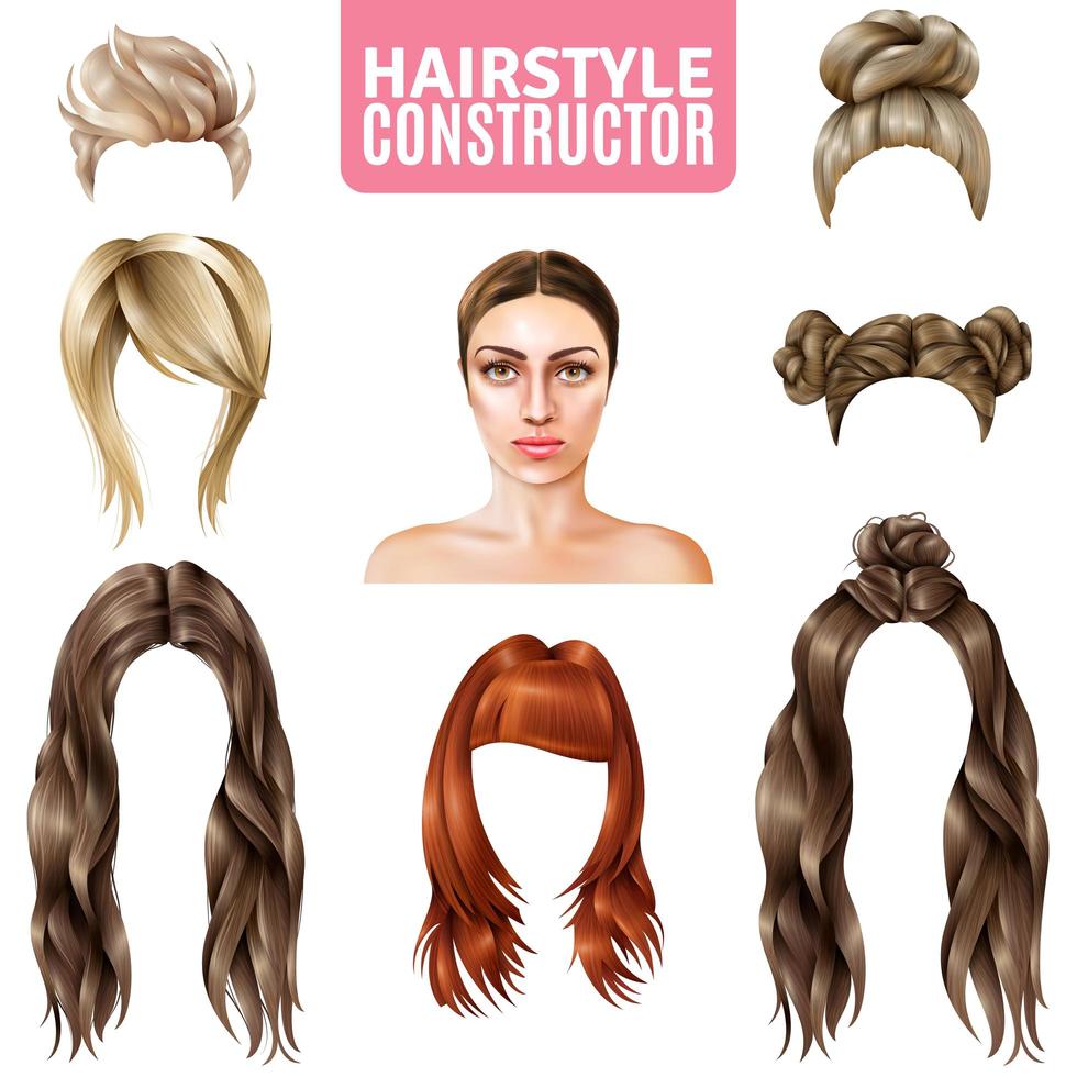 Realistic hairstyle constructor set vector