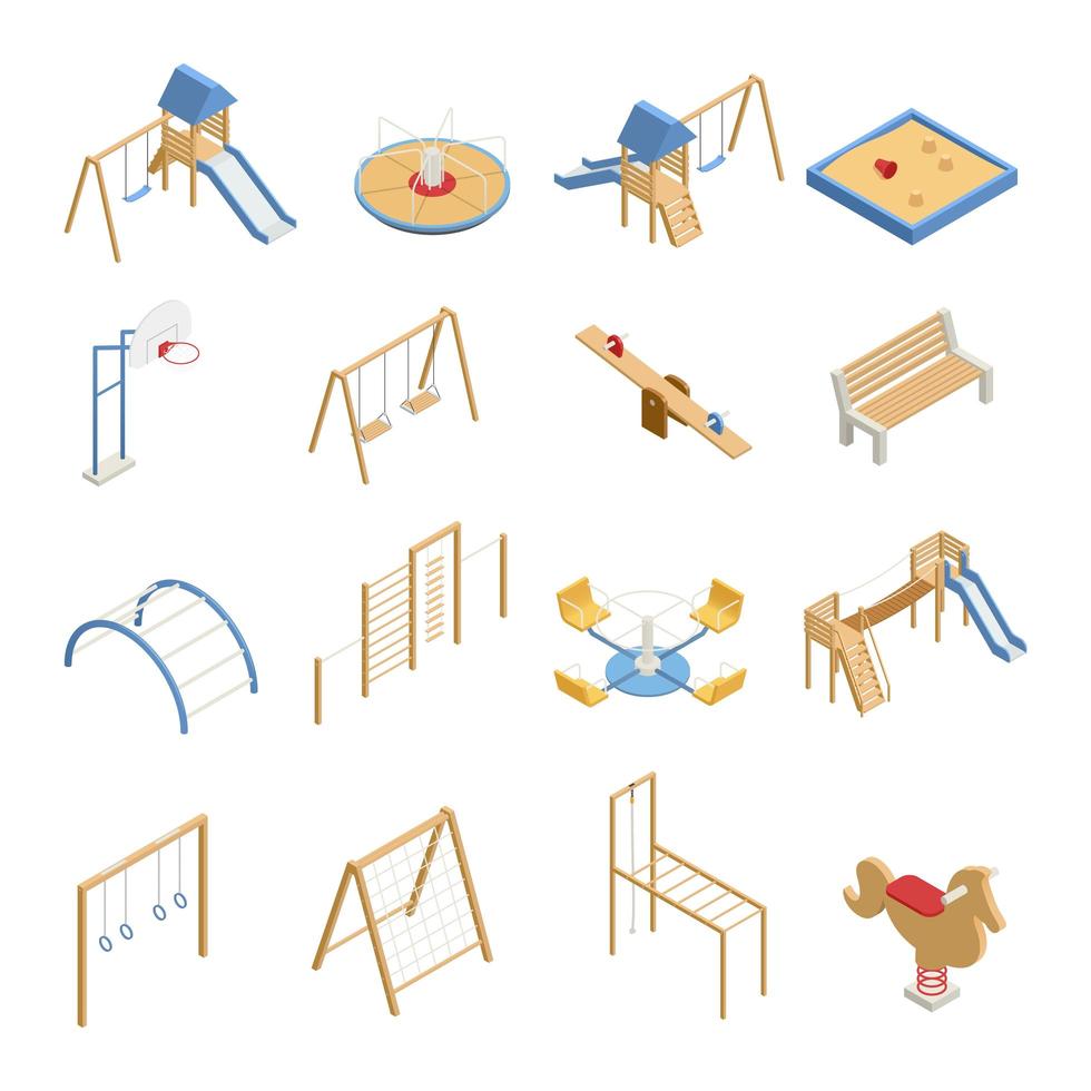 Isometric children playground icon set vector