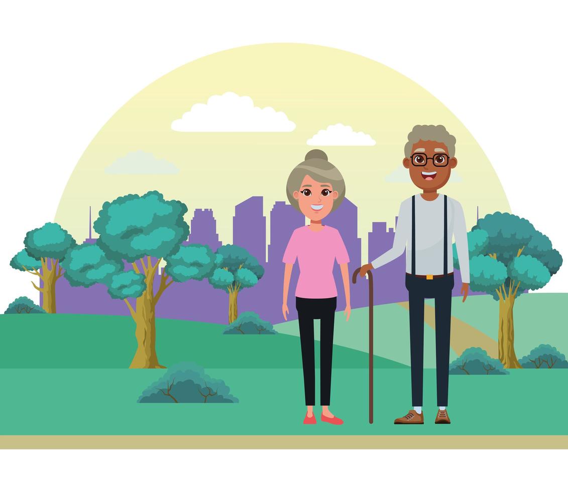 Elderly cartoon chracter couple outdoors vector