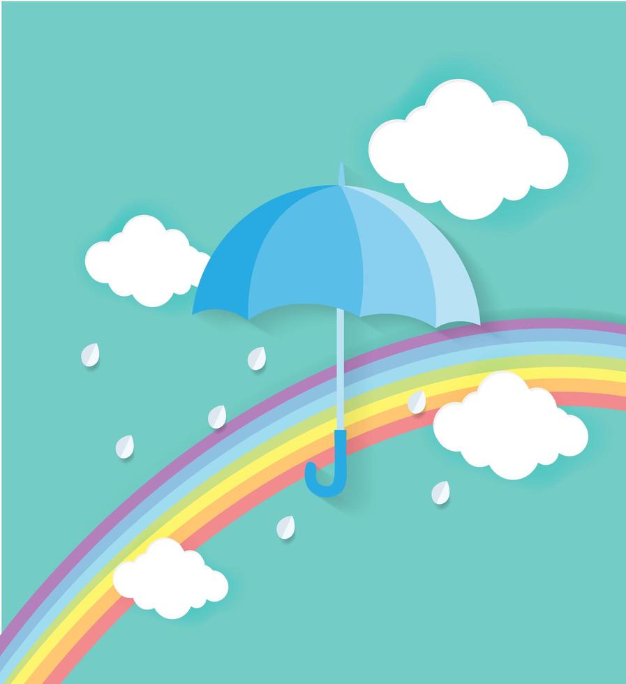 Umbrella with rainbow and clouds vector