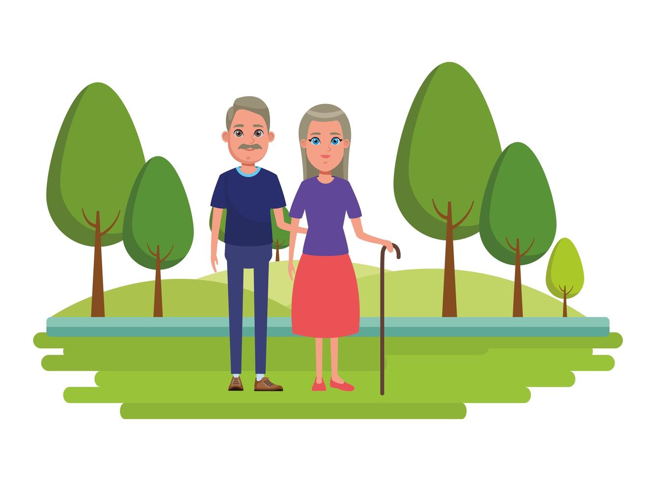 Eldery cartoon chracter couple outdoors vector