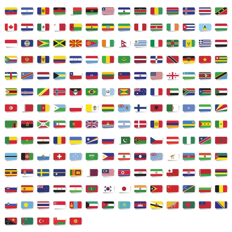 Rounded rectangle flags of the world collection vector