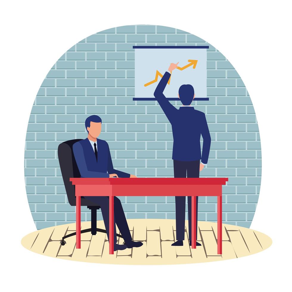 Business cartoon chracters working and looking at chart vector