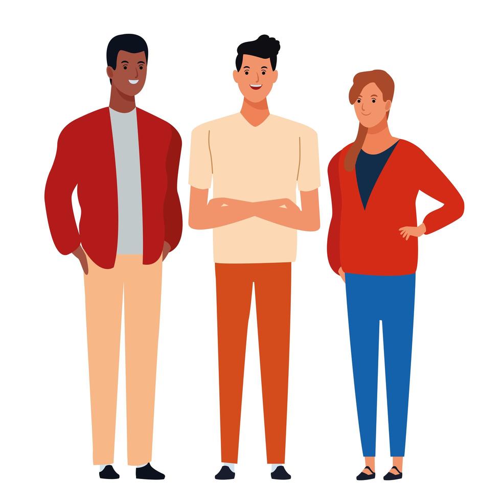 Group of diverse cartoon friends in casual clothes vector